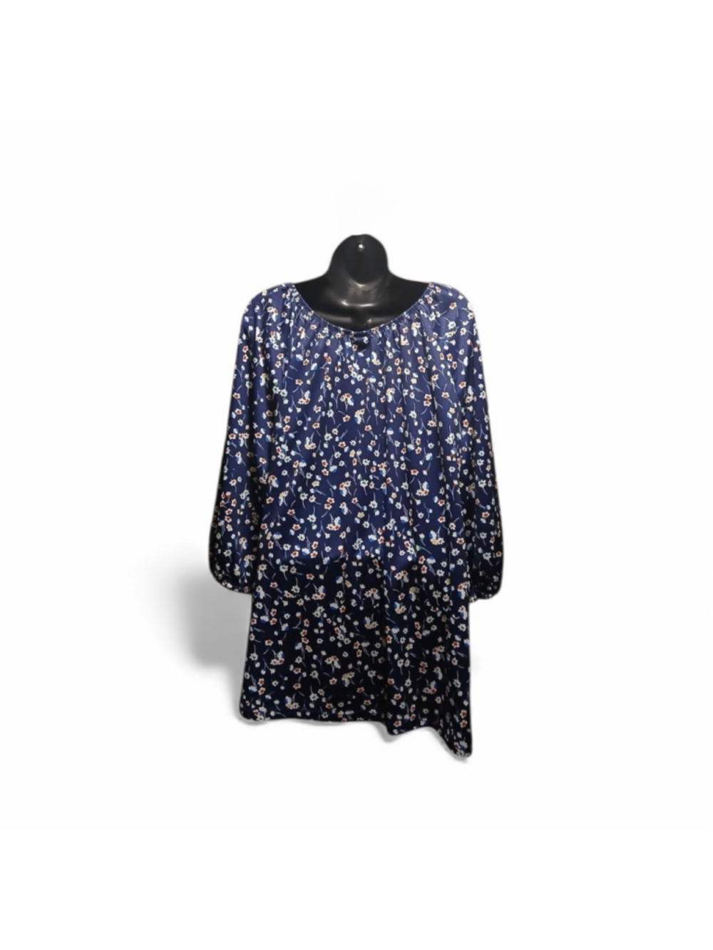 Sara Morgan Women's 2X Floral Shift Dress Navy Blue Long Sleeve - INV198